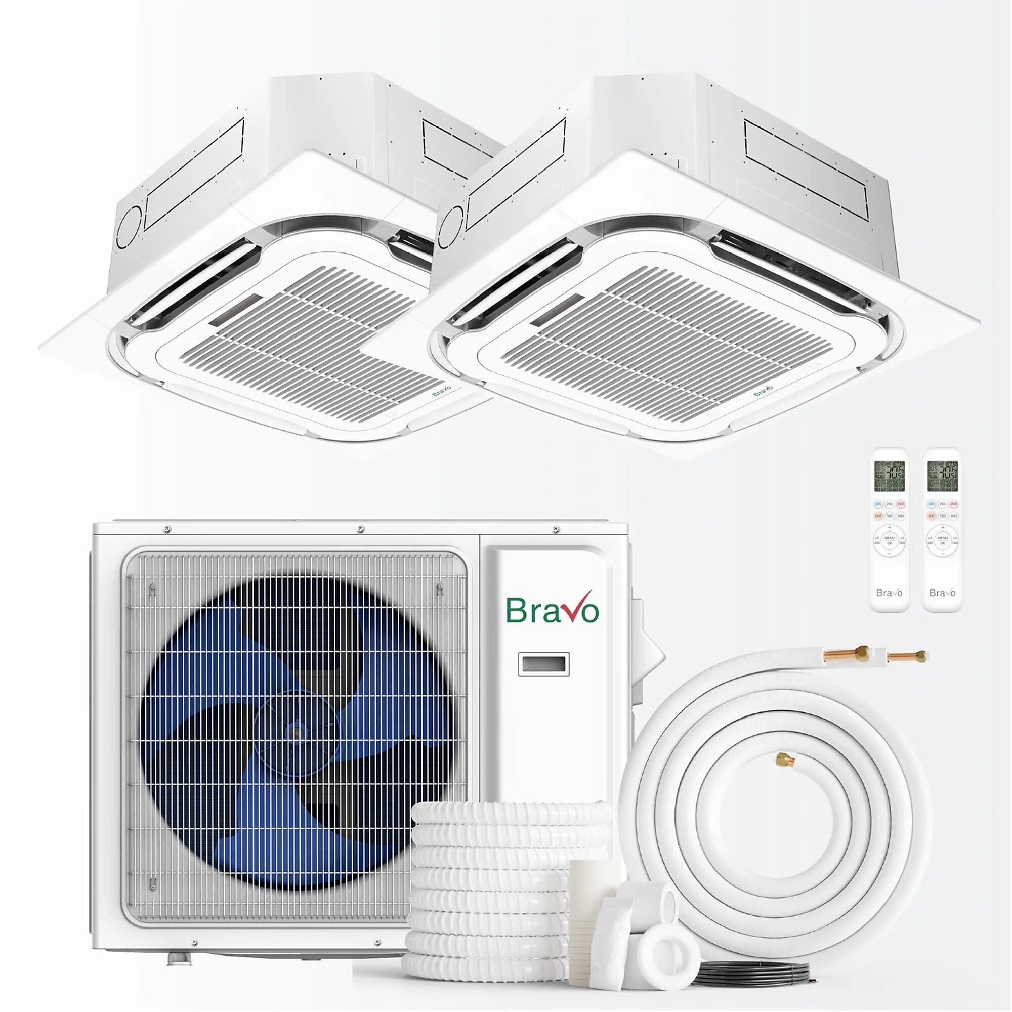 Bravo 2-Zone Mini Split AC & Pump 36000 BTU Ceiling Cassette 12K+18K